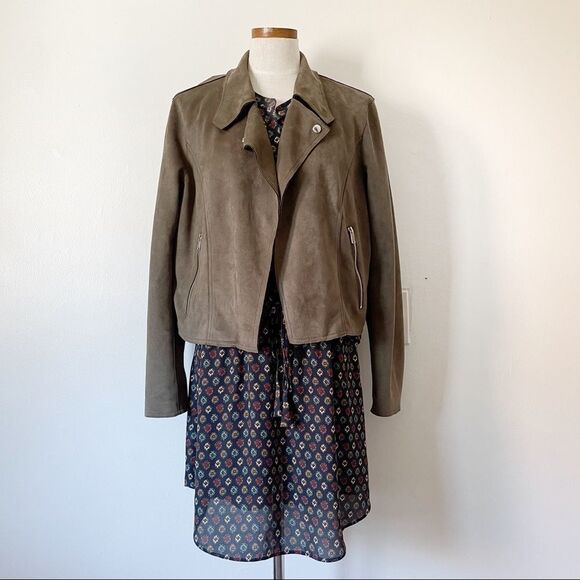 Anthropologie Green Kelyn Faux Suede Moto Jacket size XL NWOT - Picture 2 of 9